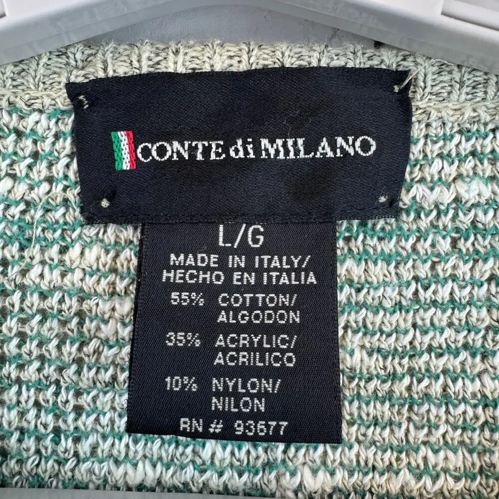 VTG Conte di Milano Green Plaid V-Neck Sweater Cosby Grandpa Italy Size Large